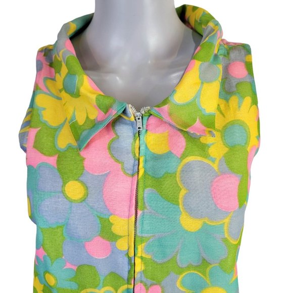 Vintage 60s Colorful Floral Mod Dress Women Medium Knee Length Collar 8 Summer M - Picture 13 of 14